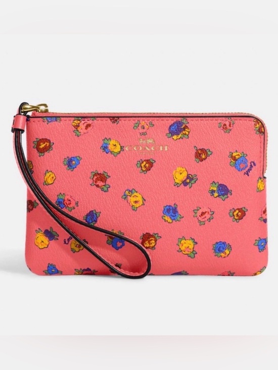 Coach Handbags - Coach Pink Lemonade Wristlet Vintage Flower Print Corner Zip Wristlet New NWT